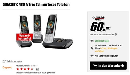 GIGASET C 430 A Trio Schnurloses Telefon - jetzt 30% billiger GIGASET C 430 A Trio Schnurloses Telefon - jetzt 30% billiger