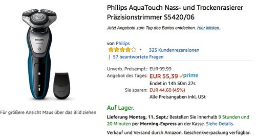 Philips AquaTouch Nass- und Trockenrasierer Präzisionstrimmer S5420/06 - jetzt 17% billiger Philips AquaTouch Nass- und Trockenrasierer Präzisionstrimmer S5420/06 - jetzt 17% billiger