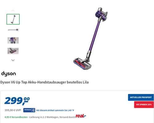 Dyson V6 Up Top kabelloser Staubsauger (für alle Bodenarten, Elektrobürste mit Carbonfasern 25 cm, inkl. Zubehör) lila/lila - jetzt 15% billiger
