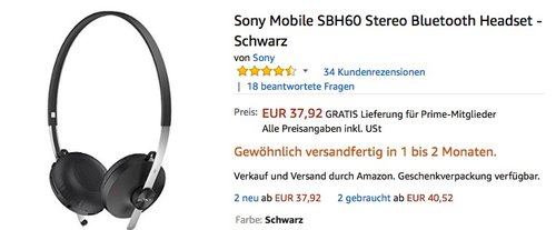 Sony Mobile SBH60 Stereo Bluetooth Headset - Schwarz - jetzt 23% billiger Sony Mobile SBH60 Stereo Bluetooth Headset - Schwarz - jetzt 23% billiger