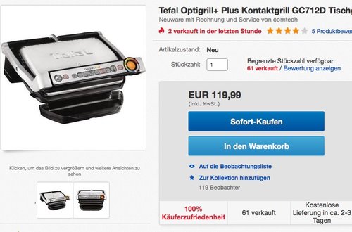 Tefal GC712D12 Optigrill plus, Plus-Modell mit zusätzlichen Temperaturstufen - jetzt 9% billiger Tefal GC712D12 Optigrill plus, Plus-Modell mit zusätzlichen Temperaturstufen - jetzt 9% billiger