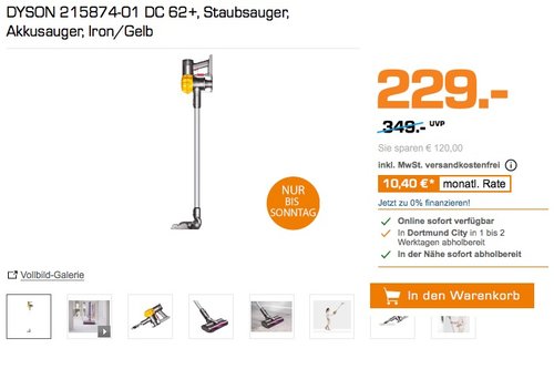 DYSON 215874-01 DC 62+, Staubsauger, Akkusauger, Iron/Gelb - jetzt 21% billiger