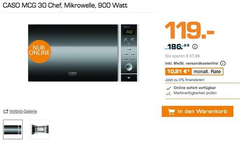 CASO MCG 30 Chef, Mikrowelle, 900 Watt - jetzt 31% billiger CASO MCG 30 Chef, Mikrowelle, 900 Watt - jetzt 31% billiger