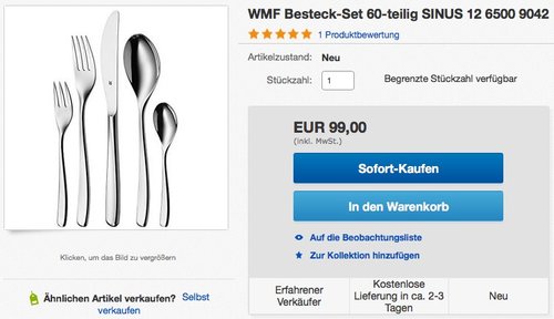 WMF Sinus Besteck-Set 60-teilig für 12 Personen - jetzt 24% billiger