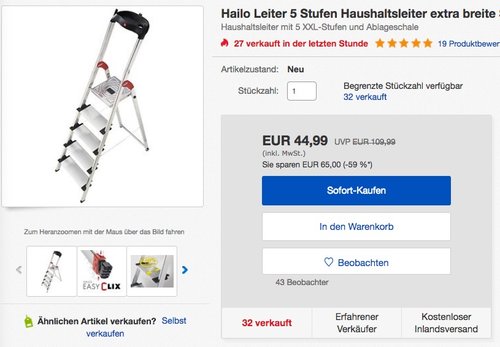 Hailo 8040-501 Alu-Sicherheits-Haushaltsleiter XXL - jetzt 23% billiger Hailo 8040-501 Alu-Sicherheits-Haushaltsleiter XXL - jetzt 23% billiger
