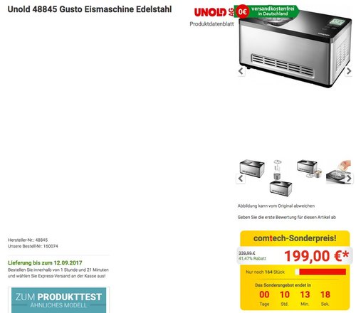 Unold 48845 Gusto Eismaschine Edelstahl - jetzt 17% billiger