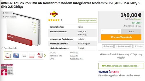 AVM FRITZ!Box 7580 WLAN Router AVM FRITZ!Box 7580 WLAN Router