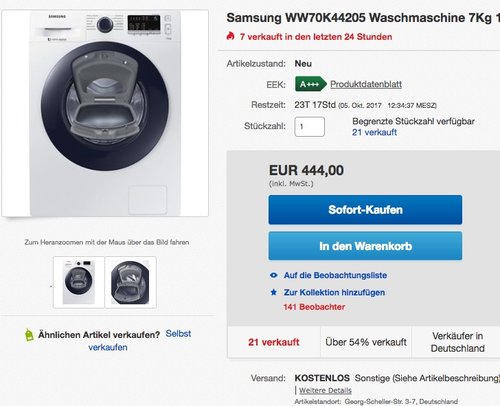 Samsung WW70K4420YW / EG AddWash Waschmaschine - jetzt 11% billiger