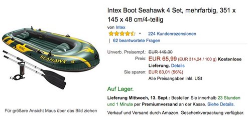 Intex Boot Seahawk 4 Set, mehrfarbig, 351 x 145 x 48 cm - jetzt 27% billiger Intex Boot Seahawk 4 Set, mehrfarbig, 351 x 145 x 48 cm - jetzt 27% billiger