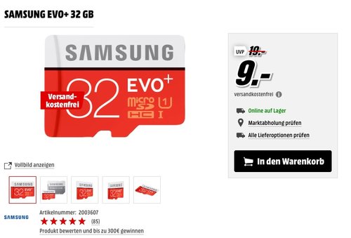 SAMSUNG EVO+ 32 GB - jetzt 43% billiger SAMSUNG EVO+ 32 GB - jetzt 43% billiger