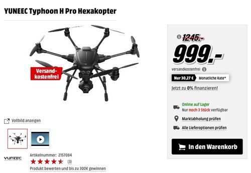 YUNEEC Typhoon H Pro Hexakopter - jetzt 17% billiger