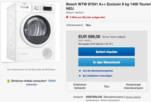 BOSCH WTW87541 Wärmepumpentrockner (9 kg, A++) - jetzt 21% billiger