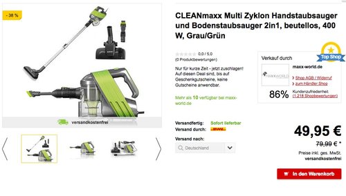 CLEANmaxx Zyklon-Handstaubsauger 2in1 400W - jetzt 17% billiger CLEANmaxx Zyklon-Handstaubsauger 2in1 400W - jetzt 17% billiger