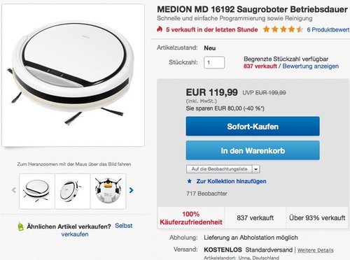 MEDION MD 16192 Saugroboter - jetzt 11% billiger
