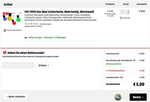 LED Party-Lichterkette 20er mit 20 Kugeln bunt für innen und außen - jetzt 58% billiger