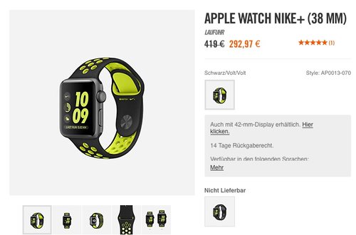Apple Watch Nike+ (38 mm) - jetzt 21% billiger Apple Watch Nike+ (38 mm) - jetzt 21% billiger