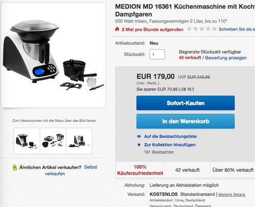 MEDION MD 16361 Küchenmaschine mit Kochfunktion, 1000 Watt Leistung, 2 Liter - jetzt 10% billiger MEDION MD 16361 Küchenmaschine mit Kochfunktion, 1000 Watt Leistung, 2 Liter - jetzt 10% billiger