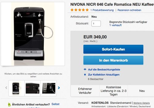 Nivona CafeRomatica 646 Kaffeevollautomat - jetzt 30% billiger Nivona CafeRomatica 646 Kaffeevollautomat - jetzt 30% billiger