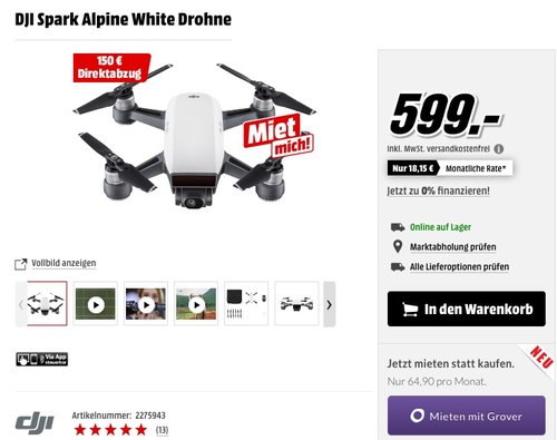 DJI Spark Drohne alpine weiß - jetzt 15% billiger