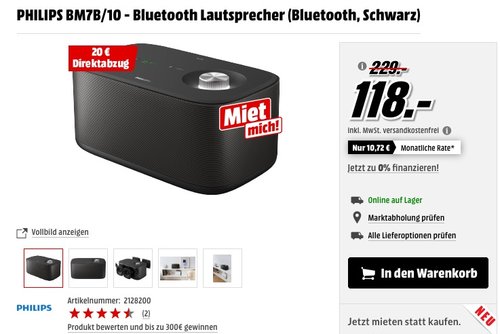 Philips BM7B kabelloser Multiroom Lautsprecher (izzy System, Bluetooth, 30 Watt) schwarz - jetzt 17% billiger