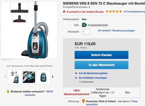 Siemens VSQ8SEN72C Bodenstaubsauger Q8.0 Power Sensor mit Hartbodendüse - jetzt 18% billiger Siemens VSQ8SEN72C Bodenstaubsauger Q8.0 Power Sensor mit Hartbodendüse - jetzt 18% billiger