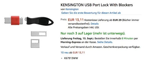 KENSINGTON USB Port Lock With Blockers  - jetzt 59% billiger