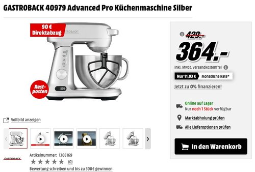 GASTROBACK 40979 Advanced Pro Küchenmaschine Silber - jetzt 25% billiger