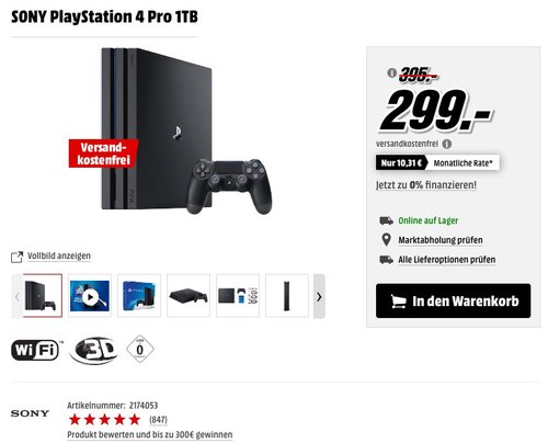 SONY PlayStation 4 Pro 1TB - jetzt 14% billiger
