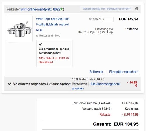 WMF Gala Plus 5-teilig Topf Set, Edelstahl, Induktions- und Spülmaschinengeeignet - jetzt 25% billiger