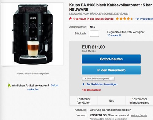 KRUPS EA8108 Kaffeevollautomat (1,8 l, 15 bar, CappuccinoPlus-Düse) schwarz - jetzt 5% billiger