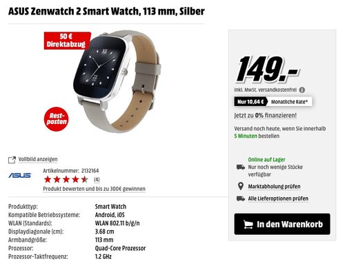 Asus Zenwatch 2 - jetzt 23% billiger