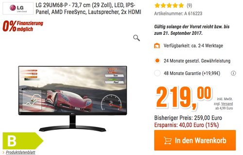 LG IT Products 29UM68-P 29 Zoll Monitor (1x DisplayPort 1.2, 2x HDMI, 1x PC Audio, 5 ms Reaktionszeit) - jetzt 13% billiger