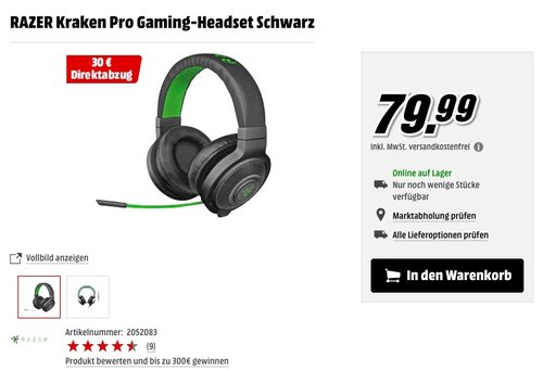 Razer Kraken Pro Black Gaming Headset Schwarz - jetzt 17% billiger