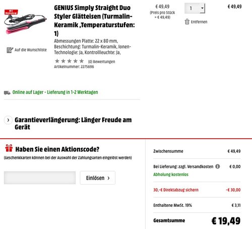 Genius Simply Straight, Duo Styler, 2 in 1 - Glätten und Locken - jetzt 60% billiger