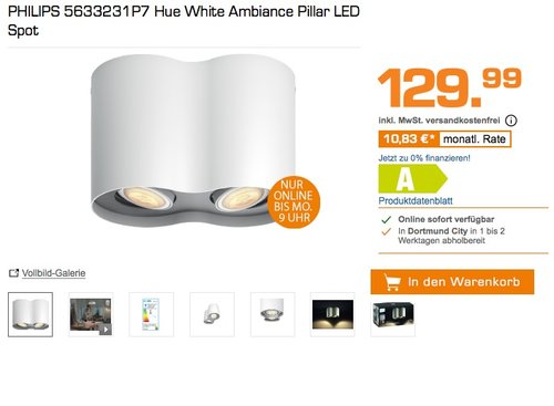 PHILIPS 5633231P7 Hue White Ambiance Pillar LED Spot - jetzt 15% billiger PHILIPS 5633231P7 Hue White Ambiance Pillar LED Spot - jetzt 15% billiger