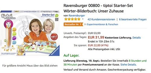 Ravensburger 00800 - tiptoi Starter-Set Wörter-Bilderbuch: Unser Zuhause - jetzt 41% billiger