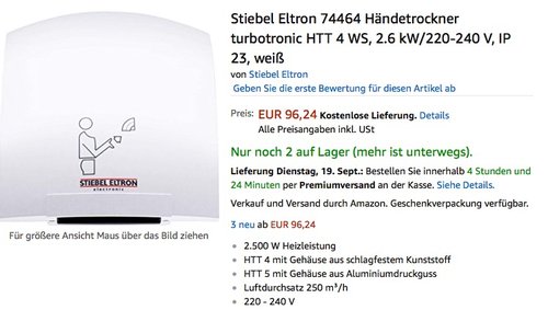 Stiebel Eltron 74464 Händetrockner - jetzt 66% billiger