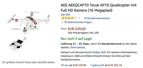 AEE AEEQCAP10 Toruk AP10 Quadcopter mit Full HD Kamera (16 Megapixel) - jetzt 24% billiger AEE AEEQCAP10 Toruk AP10 Quadcopter mit Full HD Kamera (16 Megapixel) - jetzt 24% billiger