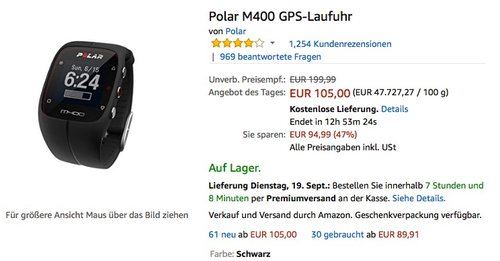 Polar M400 GPS-Laufuhr - jetzt 8% billiger