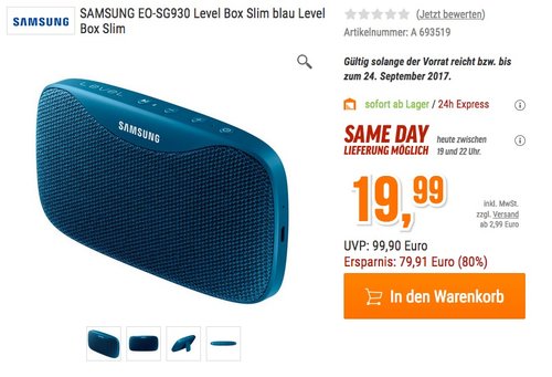 Samsung Level Box Slim Mono Blau - Tragbare Bluetooth Lautsprecher - jetzt 23% billiger