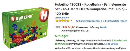 Hubelino 420022 - Kugelbahn - Bahnelemente Set - ab 4 Jahre (100% kompatibel mit Duplo) - 120 Teile - jetzt 12% billiger Hubelino 420022 - Kugelbahn - Bahnelemente Set - ab 4 Jahre (100% kompatibel mit Duplo) - 120 Teile - jetzt 12% billiger