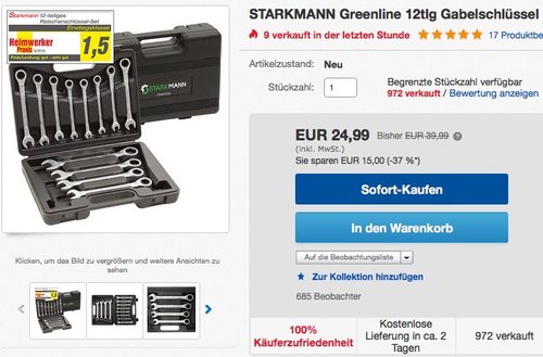 STARKMANN Greenline Werkzeug Gabelschlüssel mit Ratschenfunktion  12 tlg - jetzt 16% billiger