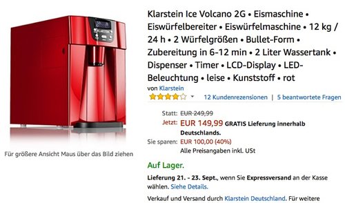 Klarstein Ice Volcano 2G Eismaschine Eiswürfelbereiter Eiswürfelmaschine - jetzt 24% billiger Klarstein Ice Volcano 2G Eismaschine Eiswürfelbereiter Eiswürfelmaschine - jetzt 24% billiger