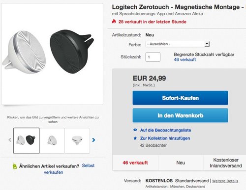 Logitech ZeroTouch KFZ-Handyhalterung (mit Sprachsteuerungs-App und Amazon Alexa, exklusiv für Android) - jetzt 49% billiger