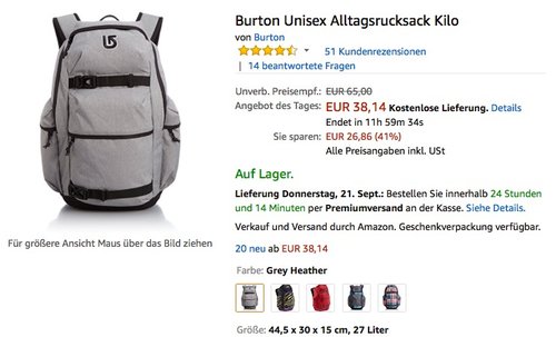 Burton Unisex Alltagsrucksack Kilo - jetzt 24% billiger Burton Unisex Alltagsrucksack Kilo - jetzt 24% billiger