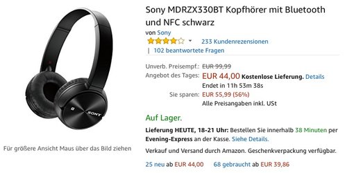 Sony MDRZX330BT Kopfhörer mit Bluetooth und NFC schwarz - jetzt 36% billiger Sony MDRZX330BT Kopfhörer mit Bluetooth und NFC schwarz - jetzt 36% billiger