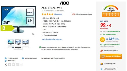 AOC E2470SWH 59,9 cm (23,6 Zoll) Monitor  - jetzt 13% billiger AOC E2470SWH 59,9 cm (23,6 Zoll) Monitor  - jetzt 13% billiger