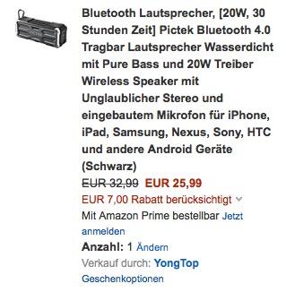 Pictek Bluetooth 4.0 Tragbar Lautsprecher Wasserdicht mit Pure Bass und 20W - jetzt 21% billiger Pictek Bluetooth 4.0 Tragbar Lautsprecher Wasserdicht mit Pure Bass und 20W - jetzt 21% billiger