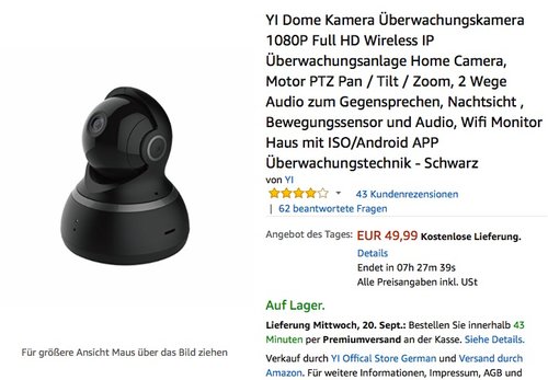 YI Dome Kamera Überwachungskamera 1080P Full HD Wireless IP Überwachungsanlage Home Camera - jetzt 33% billiger