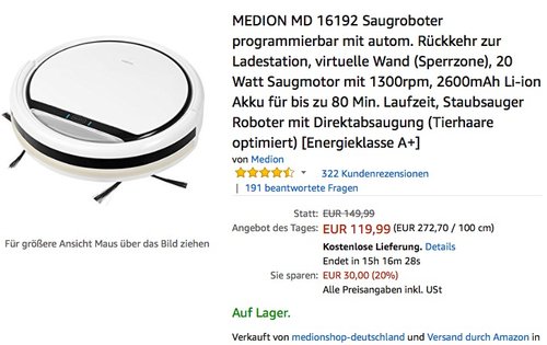 MEDION MD 16192 Saugroboter - jetzt 8% billiger MEDION MD 16192 Saugroboter - jetzt 8% billiger